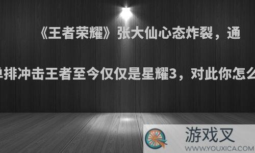 《王者荣耀》张大仙心态炸裂，通宵单排冲击王者至今仅仅是星耀3，对此你怎么看?